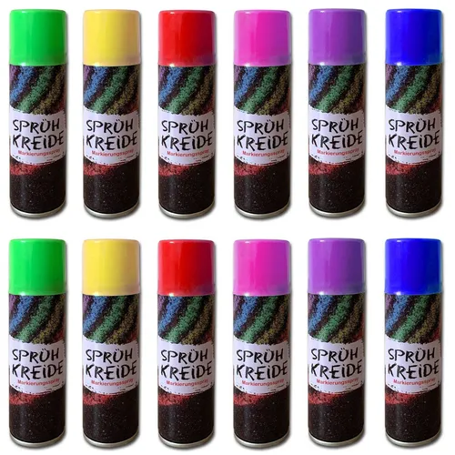 HAC24 Kreidespray 12er Set - Sprühkreide in 6 Farben - Kreidefarben für Markierungen im Außenbereich, wasserlöslich und einfach zu sprühen - ideal für kreative Projekte und temporäre Beschriftungen.