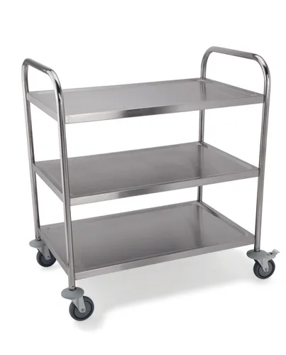 WAS 1950 003 Edelstahl Servierwagen - Gartenmöbel & Zubehör, mit 4 schwenkbaren Rollen und Rammschutz für mühelosen Transport und Stabilität.