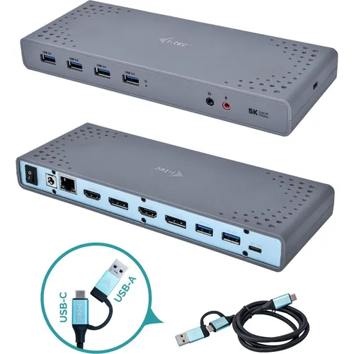 i-tec USB-C A 4K Dual Display Docking Station - 2x HDMI, 2x Display Port, unterstützt bis zu 5K Auflösung und schnelle Datenübertragung mit 6x USB-A 3.0