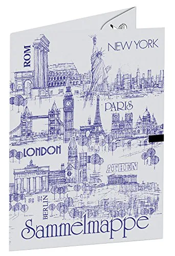 Ursus 5634000 - Sammelmappe ohne Gummizug, Städte der Welt, in 5 verschiedenen Farben, DIN A3, aus Graukarton (Recyclingqualität), ideal zum Aufbewahrung von Zeichnungen, Bildern und Unterlagen