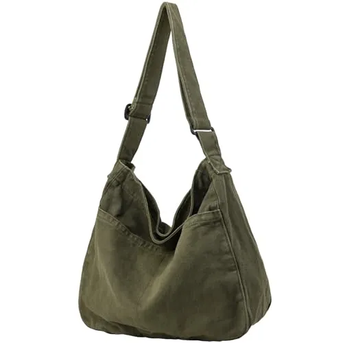 DAINAOTM Bolso Bandolera De Lona Informal Canvas-Tragetasche für Damen, große Hobo-Umhängetasche, Schultertaschen