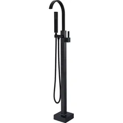 HOME DELUXE Design Standarmatur SKY Matt Schwarz - 112 cm - Elegante freistehende Armatur für Badewannen mit geschwungenem Wasserzulauf und Handbrause, ideal für stilvolle Badezimmer.