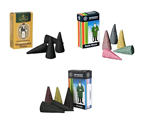 Original Crottendorfer - Riesen Räucherkerzen Set - Düfte: Bergmannsduft, Bunte Riesen, Bunte Riesen Sommer - Menge: 14 Stück - Größe: XL - Made in Germany