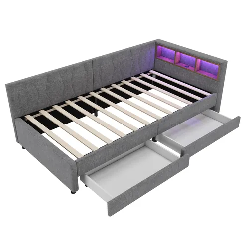 Schlafsofa mit LED-Beleuchtung und USB-Anschlüssen, 90x200cm, grau