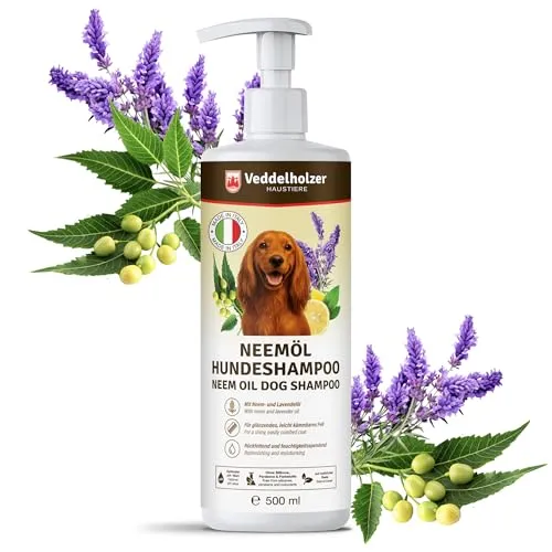 Veddelholzer 500 ml Natürliches Neemöl Hunde Shampoo sanfte Haut- & Fellpflege, lindert Juckreiz gegen Flöhe, Zecken & Milben, Rückfettend & Feuchtigkeitsspendend für EIN glänzendes Fell