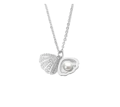 Suzan Gold® 925 Silber Damenkette mit Muschel, Perle & Zirkonia im Design PearlShell | Zarte Halskette im maritimen Look – hochwertiger, wasserfester & nickelfreier Silberschmuck | Geschenk für Frauen