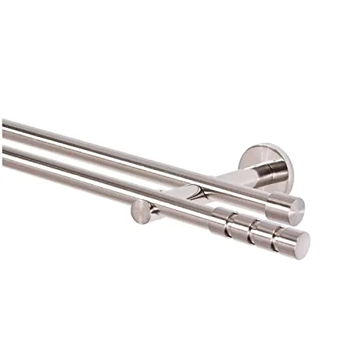 MDEKOR Gardinenstange 2 läufig 280 cm - Einzelfensterstangen aus gebürstetem Edelstahl, ideal für flexible Raumgestaltungen. Kostenlose Kürzung und einfache Montage für perfekte Passform!