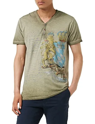 Stockerpoint Herren Bene Trachtenshirt, Sand, M - Trachtenhemden für Herren, stilvolles V-Ausschnitt Design mit Knopfleiste für einen eleganten Look