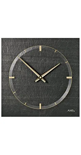 AMS Wanduhr W9516 - Elegante Schieferuhr in Gold-Schwarz - Wohnaccessoires, Made in Germany, hochwertige Schieferuhr mit analoger Anzeige, ideal für Wohnzimmer, Esszimmer, Küche oder Arbeitszimmer.