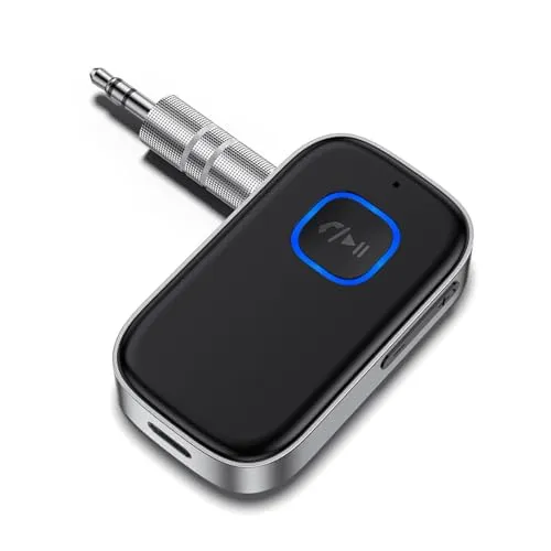 GlasFlength Aux Auto, Bluetooth 5.0 Empfänger für Freisprechanruf Stereo Musik Bluetooth Adapter Aux 3,5mm 16 Stunden Spielzeit Adapter für Autoradio Kopfhörer Stereoanlage