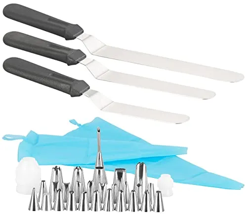 Rosenstein & Söhne Spritzbeutel: 35-tlg. Back-Set mit 2 Spritzbeuteln, 27 Aufsätzen, 3 Winkelpaletten (Helfer für Backen, Kochen, Küche, Backenwerkzeug, Gebäckpresse)