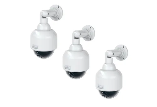 BASI Überwachungskamera Attrappe Dummy Kamera 3-tlg. Set - Überwachungskameras - Täuschend echte Dummy-Kamera mit rotem Blinklicht, ideal zur Abschreckung von Einbrechern, kabellose Nutzung durch Batteriebetrieb.