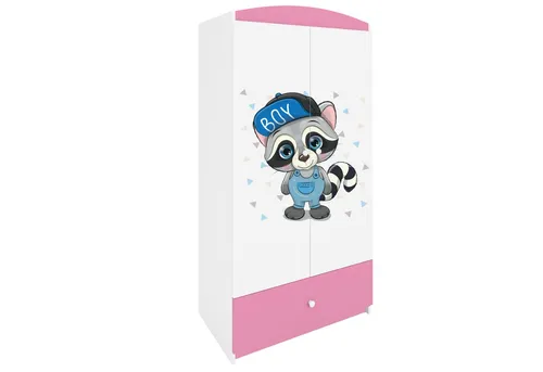 Raumhirsch Furniture Kinderkleiderschrank Waschbär - Robuster Kleiderschrank für Kinderzimmer - Der Kinderkleiderschrank mit Waschbär-Motiv in Hellrosa bietet viel Stauraum mit 4 Ablagefächern und einer Kleiderstange. Stabil und kindgerecht, ideal zur Organisation im Kinderzimmer.