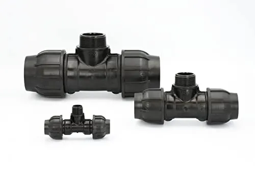 Stabilo-Sanitaer PE Rohr Verschraubung T-Stück 40 mm x 1 1/2 Zoll Aussengewinde Abzweig Klemmverbinder Klemmverschraubung