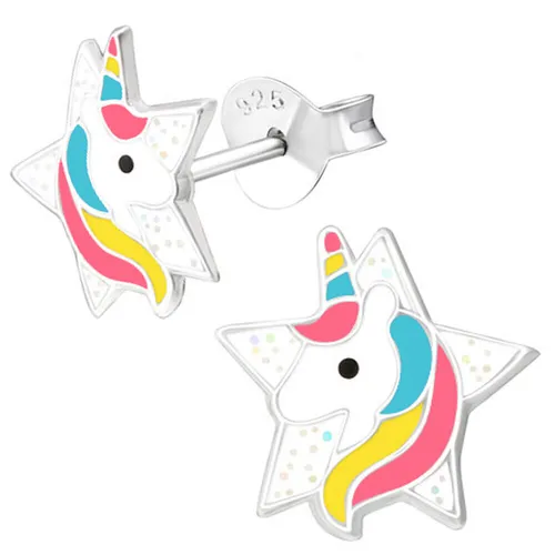 Ohrringe für Mädchen Kinder 925 echt Silber Ohrstecker K713 Stern Einhorn Pferde