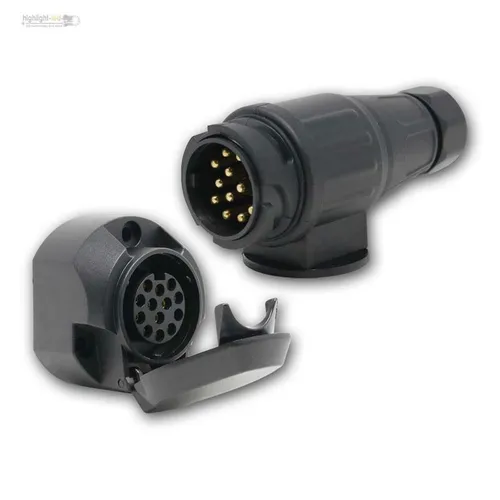 Auto Kfz Pkw Anhänger Stecker + Kupplung/Buchse, 13-polig, neu lang, 12/24V Paar