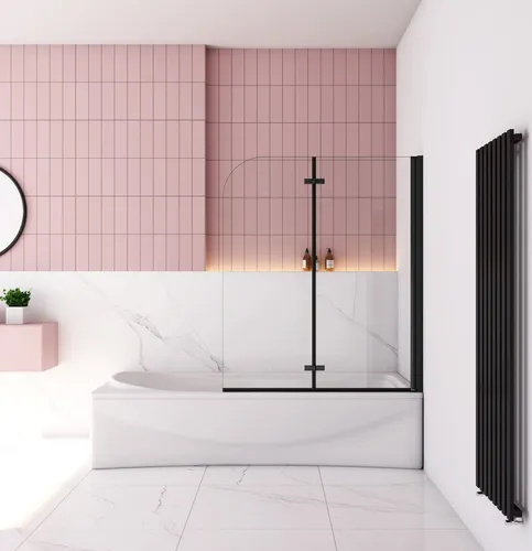 90x140cm Schwarz Badewannenaufsatz 2 tlg.Faltwand Duschwand Duschabtrennung 6mm NANO ESG Sicherheitsglas