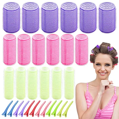 Stk Große Lockenwickler Selbstgriff Set, 18 Stk Große Locken Haftwickler Hair Rollers 36mm, 25mm, 16mm und 12 Stk Entenschnabel Schneiden Clips für Lange Mittlere Kurze Salon Frisuren 30