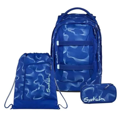 Satch Pack Schulrucksack Set 3tlg. (Vibrant Blue) - Schulranzen Set mit innovativem 3D Soft-Mesh Rückensystem für optimalen Tragekomfort und Stabilität. Inkl. Schlamperbox und Sportbeutel - ideal für den Schulalltag!