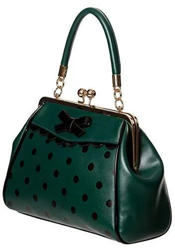 Banned Apparel verrückt Vintage 50s Rockabilly gepunktet retro Handtasche - grün/schwarz