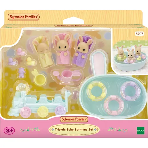 Sylvanian Families 5707 Triplets Baby Bathtime Set - Spielfigur Spielsets mit 3 Milchhasen Drillingen, Badewanne und viel Zubehör für kreatives Spielen. Perfekt für Kinder ab 3 Jahren!