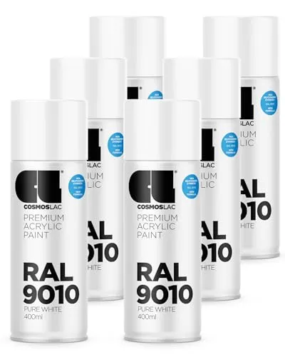 COSMOS LAC Sprühlack - RAL 9010 Reinweiß Glänzend - 400ml für kreative DIY-Projekte - Ideal für alle Oberflächen! Der hochwertige Sprühlack ist schnell trocknend, hat eine hervorragende Haftung und ist wetterresistent. Perfekt für Upcycling-Projekte und kreative Ideen!