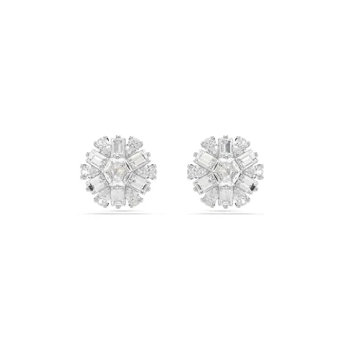 Swarovski Idyllia Ohrstecker - Schneeflocken-Design in Weiß - Ohrringe für Damen mit einzigartigem Schneeflocken-Schliff, rhodiniert und mit funkelnden Swarovski Zirconia, die den Glanz von Eis im Abendlicht reflektieren.