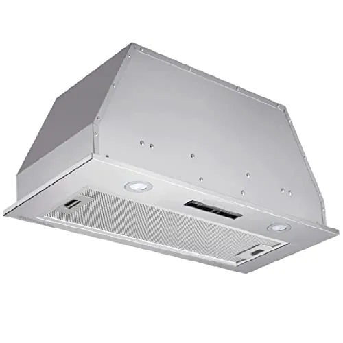 Dunstabzugshaube Kassette, Edelstahl-Finish, 1 Motor mit 190 W, Energieklasse B, 3 Leistungsstufen, 1 abnehmbarer Aluminiumfilter.