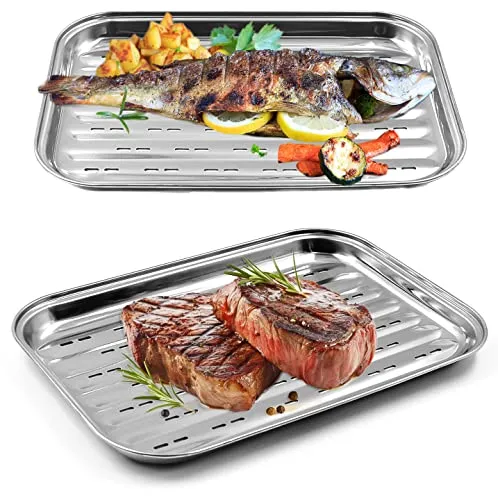 Stephans Möbelbörse BBQ Grillschalen 2er Set - Edelstahl Grillkorb Grillschale für den Aussenbereich - Zubehör Schale Pfanne für Gemüse Fisch oder Fleisch - Für Gasgrill und Alle Anderen Grills