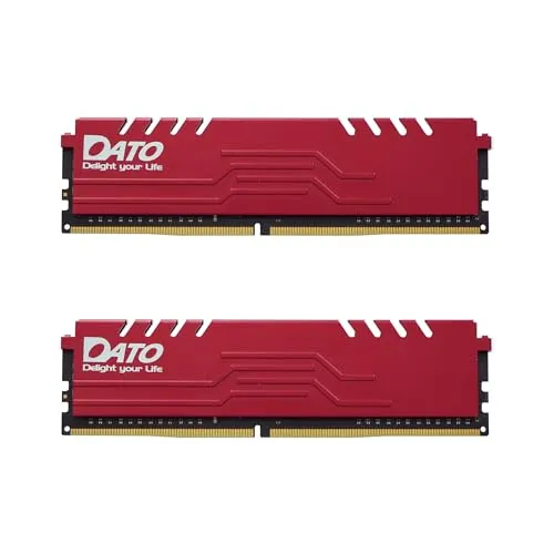 DATO 32GB RAM (16GBx2), DDR4 3200MHz mit Kühlkörper, PC4-25600 CL16 1,35V 288-Pin Non-ECC UDIMM, Desktop-Speichermodul für Gaming, Extreme Red