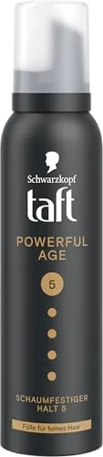 Schwarzkopf Taft Schaumfestiger Powerful Age (150ml), Haltegrad 5, Haarschaum für alle Haartypen, Fülle für feines und dünner werdendes Haar, vegane Formel*