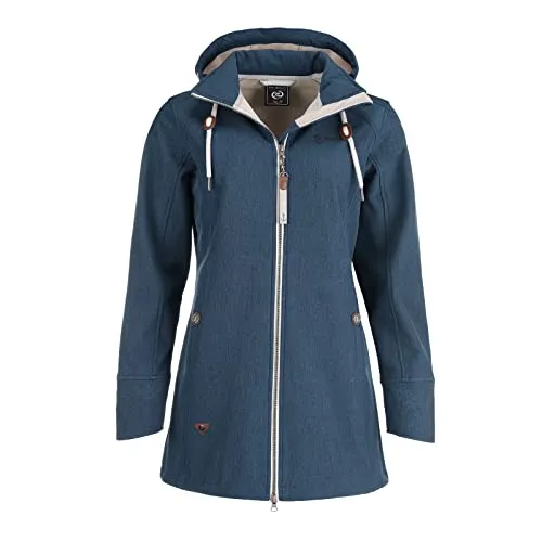 Dry Fashion Damen Softshell Mantel Sellin Meliert - Softshell-Jacke Outdoorjacke Atmungsaktiv Kapuze Wind- und Wasserabweisend in Navy Größe 40