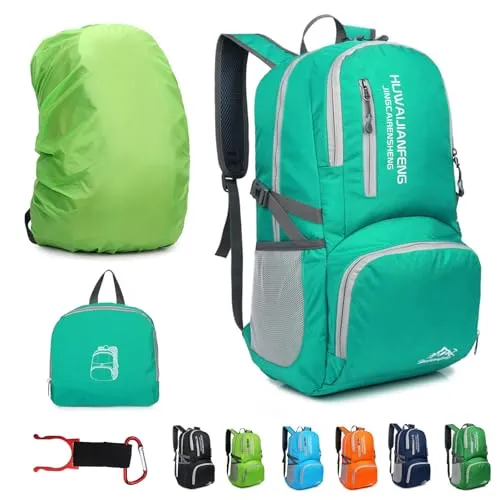 Lywencom Wanderrucksack,30l sportlich leicht faltbarer wasserdichter ultraleichter Rucksack für Outdoor Camping Picknick Wandern Laufen Schultasche mit wasserdichtem Regen (Seeblau)