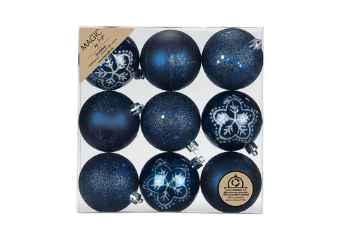 MAGIC by Inge Weihnachtsbaumkugel, Weihnachtskugeln Kunststoff 6cm mit Glitzer 9er Set - Night Blue