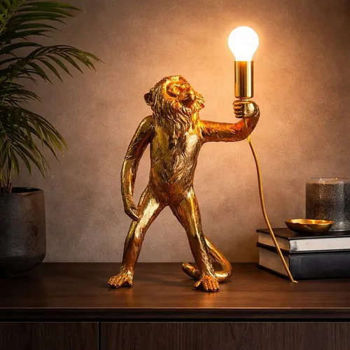 Tischlampe Tischleuchte Nachttischlampe 43cm E14 Gold Affe Design Lampe