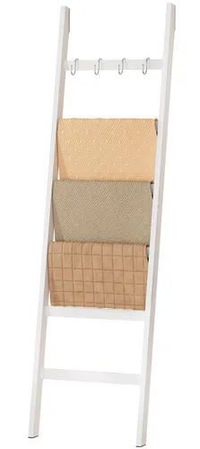 Yorbay Handtuchleiter Bambus – 6 Sprossen Deko Leiter mit Haken - Handtuchständer aus Bambus, 6 Sprossen mit 4 Haken für vielseitige Nutzung. Platzsparend und stabil, ideal für Badezimmer und Wohnräume.