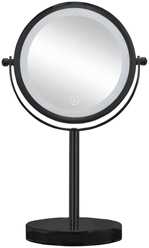 Kleine Wolke Kosmetikspiegel Bright Mirror schwarz - Kosmetikspiegel mit 5-facher Vergrößerung und Touch-Bedienung, ideal für präzise Make-up-Anwendungen, 360° schwenkbar für optimale Sicht.