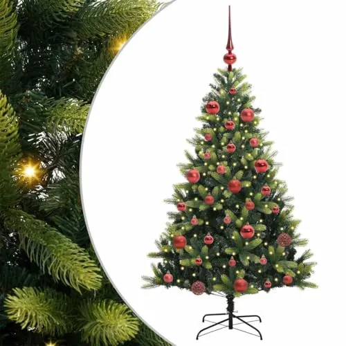 vidaXL Künstlicher geflammter Weihnachtsbaum 150 LEDs Grün 150 cm, Wohnzimmer, Moderne LED Weihnachtsbaum, Festliche Deko, Kunstbäume für die Wintersaison