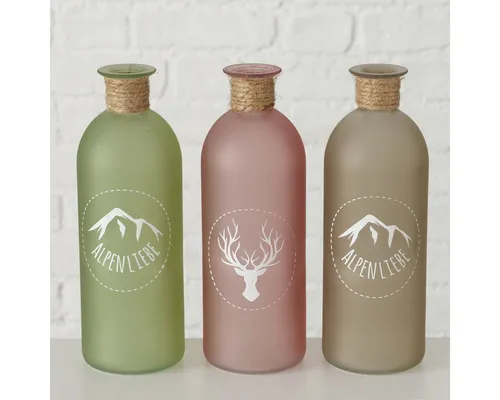 mucHome Dekovase 3er Set Vase Flori Rosa Grün Braun Dekovase Vasen