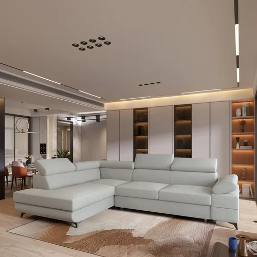 Masseno Ecksofa Favien L-S, Hellgrau, 4-Sitzer, 257x190 cm - Flexibles Ecksofa Favien L-S in modernem Hellgrau, ideal für Ihr Wohnzimmer. Mit verstellbaren Kopfstützen und einer praktischen Schlaffunktion für entspannte Stunden.
