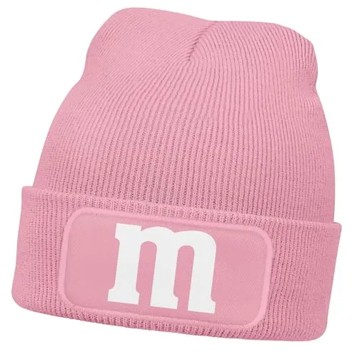MoonWorks® Damen Beanie Patch Strickmütze Spruch Karneval Fasching Aufdruck M Damenmütze Rosa Unisize