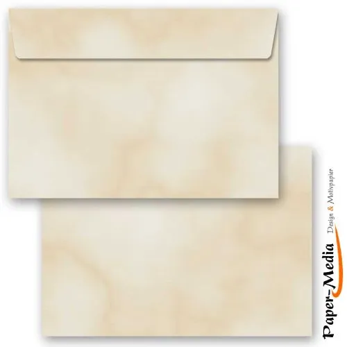 Motiv-Briefumschläge 25 Stück C6 (162x114 mm) ohne Fenster MARMOR BEIGE, Selbstklebend mit Abziehstreifen