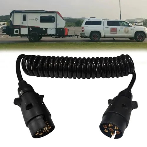 Anhängerkabel Anhänger Verlängerungskabel 3m 7 polig auf 7 Polig Stecker Spiralkabel Anhänger Verlängerungskabel 7-7 poliger Anhänger Stecker für Anhänger Bootstrailer PKW Traktor Caravan Wohnwagen