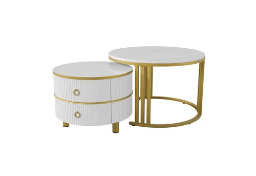 Odikalo Couchtisch 2-in-1 Beistelltisch mit Marmor-Optik