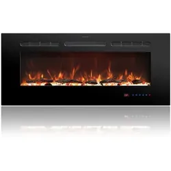 Kaminlicht Elektrokamin Joi 50 Elektrokamin Wandkamin elektrisch mit Heizung, Einbaukamin, Elektrischer Kamin mit Fernbedienung, Timer, 3D Flammenspiel, LED Feuer schwarz