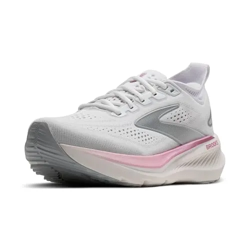 Brooks Glycerin 23 Damen Laufschuhe – Weiß-Harbor Mist-Metallic, Größe 38 - Neutrale Laufschuhe mit flexiblem, atmungsaktivem Obermaterial für optimalen Komfort; ideal für verschiedene Untergründe, von Straßen bis Waldwegen; praktische Zuglasche an der Ferse.