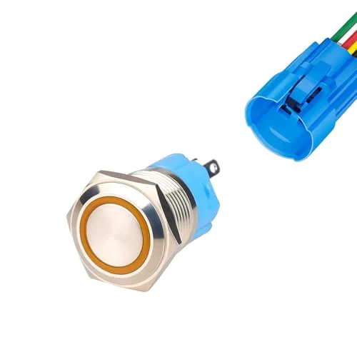 Gebildet 16mm Edelstahl Kurzzeitiger Drucktasten 12V-24V 5A LED 1NO1NC SPDT ON Off Wasserdichter Momentan Drück Knöpfe mit Steckdose Stecker (Orange LED)