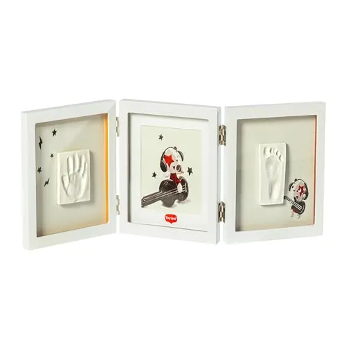 Tiny Love Doppelter Bilderrahmen für Baby-Hand- und Fußabdrücke - Bilderrahmen für Baby- & Kleinkinderzimmer, inklusive dermatologisch getesteter Modelliermasse für bleibende Erinnerungen an die ersten Momente Ihres Neugeborenen.