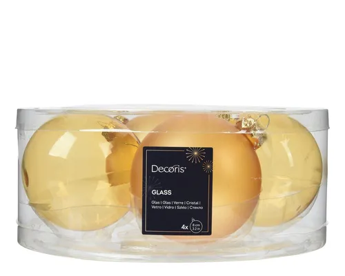 Kaemingk Weihnachtsbaumkugel, Weihnachtskugeln Glas 8cm 4 Stück - Hellgold transparent