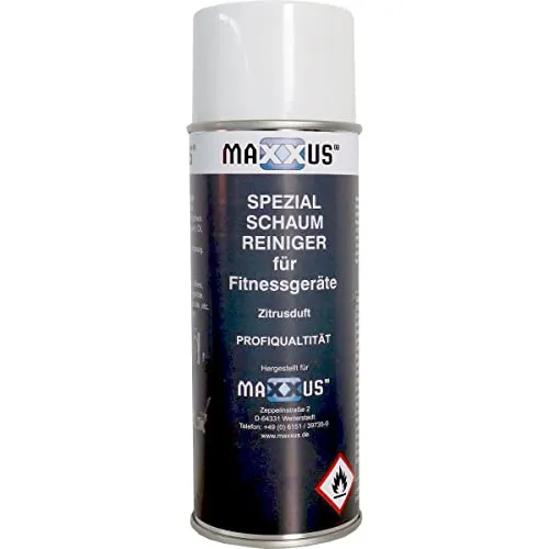Maxxus Schaumreiniger - 400 ml, für Fitnessgeräte, Kunststoff- und Gummiteile, Zitrusduft, Fettfrei, Rückstandslos, Pflegt, Schützt - Allzweckreiniger, Reinigungsmittel, Multi-Schaum Reiniger